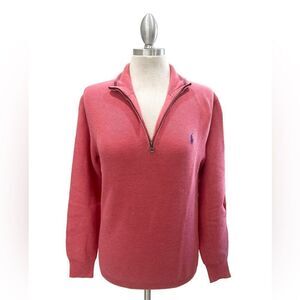 Polo Ralph Lauren reddish pink navy striped collar banded bottom & cuffs zipper